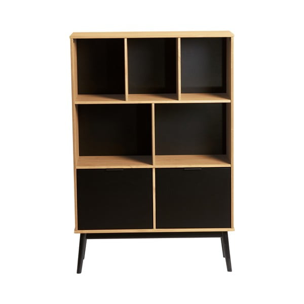 Кафяв шкаф за книги с вратички от черен бор, височина 141,5 cm Estela - Marckeric