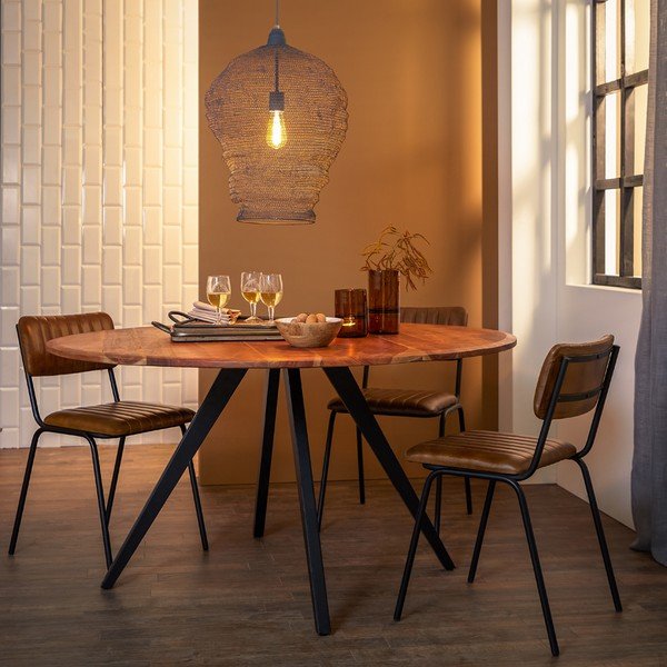 Кръгла трапезна маса с акациев плот в естествен цвят ø 120 cm Mimoso – Light & Living-image-1