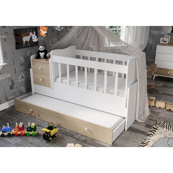 Детско креватче в бял и естествен цвят с място за съхранение 60x120 cm Sansa - Kalune Design-image-1