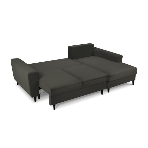 Черен разтегателен ъглов диван с място за съхранение от рипсено кадифе (десен ъгъл) Kyoto – Cosmopolitan Design-image-2