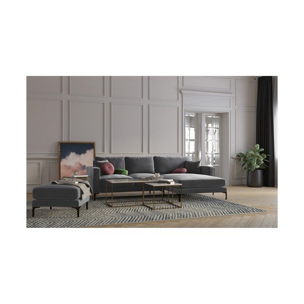 Табуретка за крака от сиво кадифе Harmony - Kooko Home-image-3