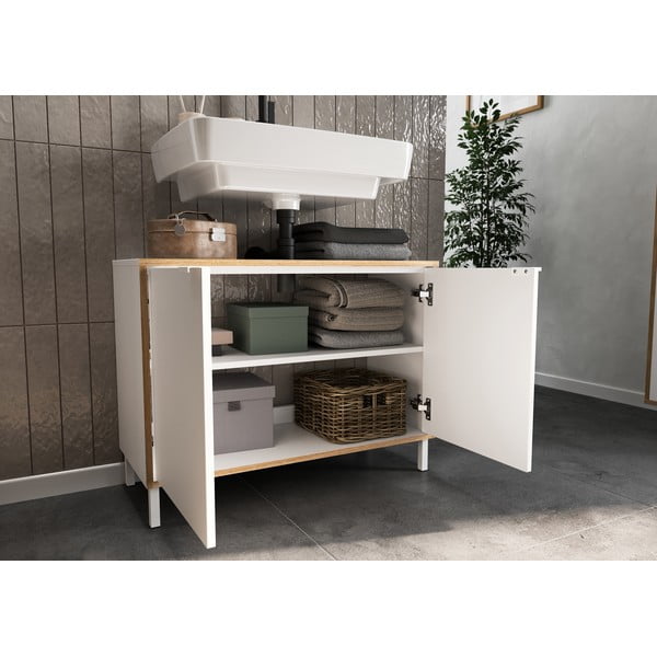 Бял висок шкаф за мивка 80x60 cm Topeka – Germania-image-4