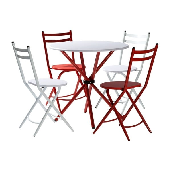 Set jídelního stolu 2 červených a 2 bílých židlí Pondecor Jesua