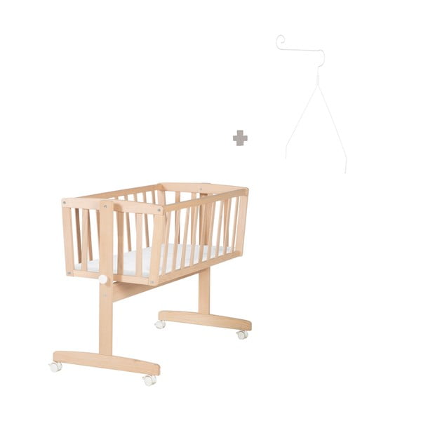 Люлка 40x90 cm от масивен бук на колелца/с балдахин в естествен цвят Adam and Owl – Roba-image-4