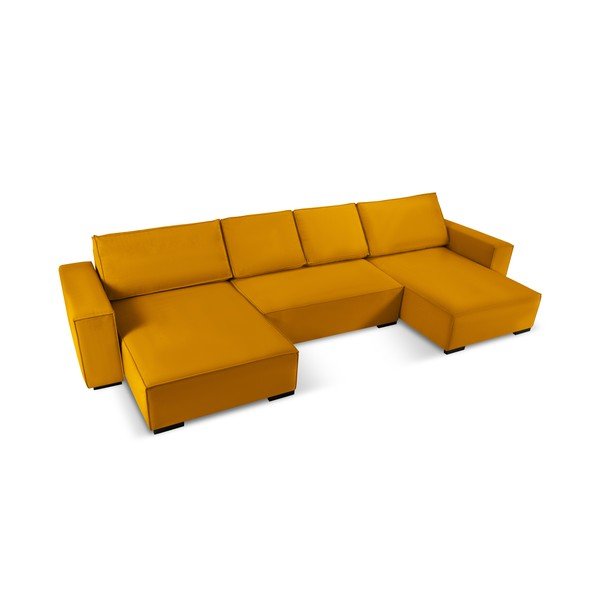 Жълт велурен U-образен разтегателен диван Azalea - Mazzini Sofas-image-4