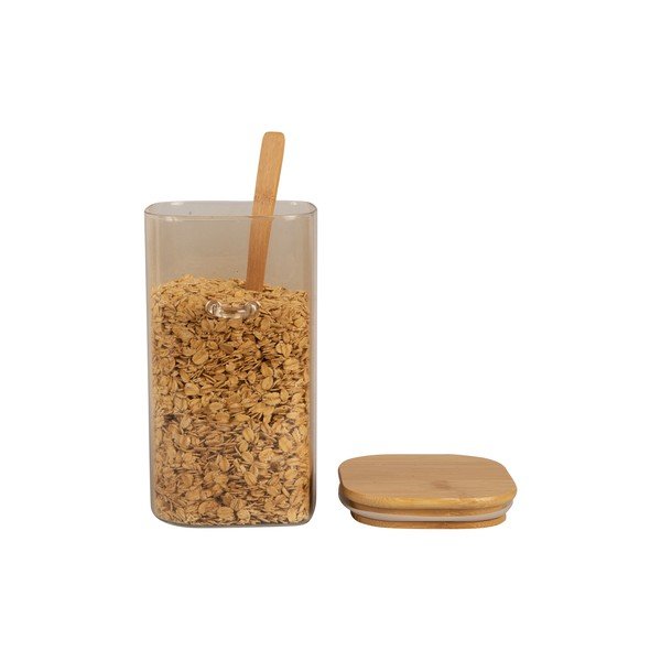 Кафяв стъклен буркан с дървен капак и лъжица Кутия, височина 19 cm - PT LIVING-image-2