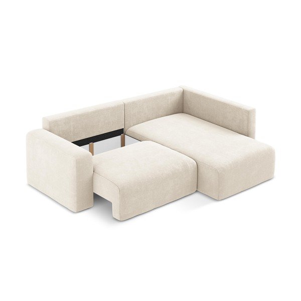 Кремав шенилов сгъваем/с място за съхранение ъглов диван (десен ъгъл/L форма) Kona – Makamii-image-4