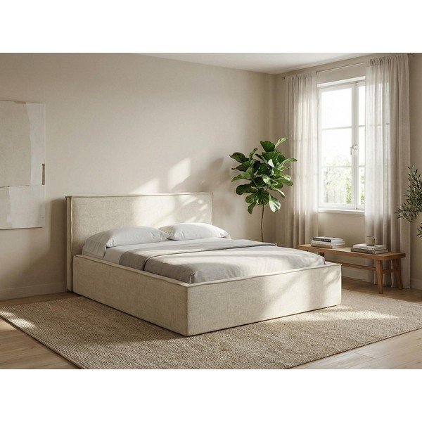 Тъмносиво двойно тапицирано легло с място за съхранение и включена подматрачна рамка 140x200 cm Anani – Makamii-image-1