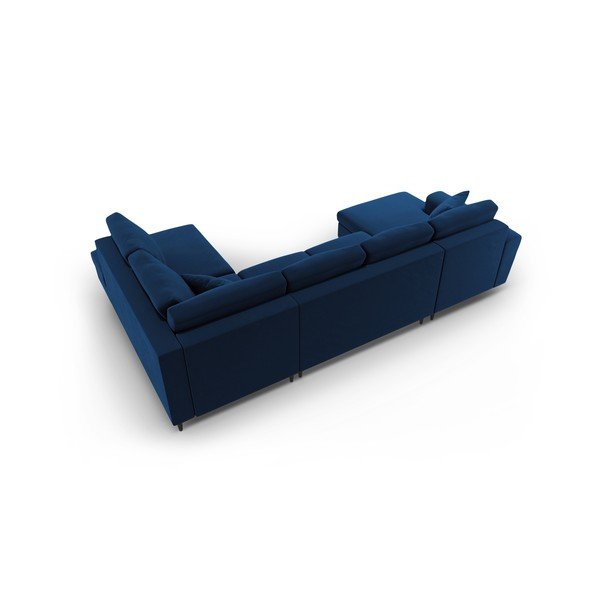 Син кадифен разтегателен ъглов диван с място за съхранение (десен ъгъл/U форма) Kyoto – Cosmopolitan Design-image-4