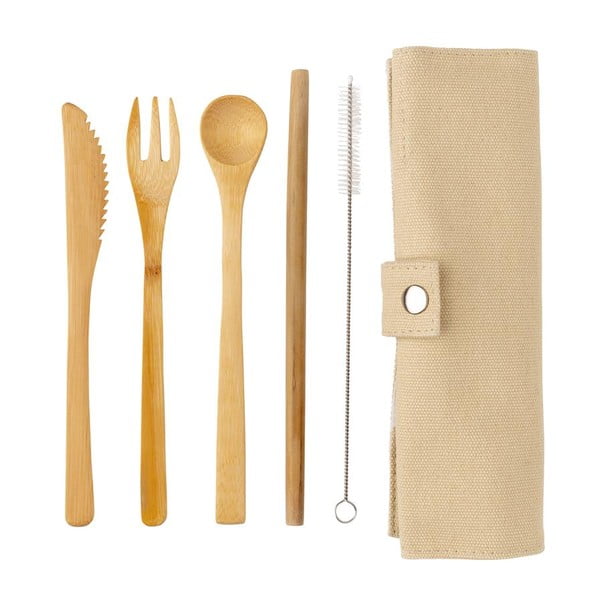 Пътуващ комплект бамбукови прибори за хранене със сламка, четка за почистване и опаковка - XD Collection-image-4