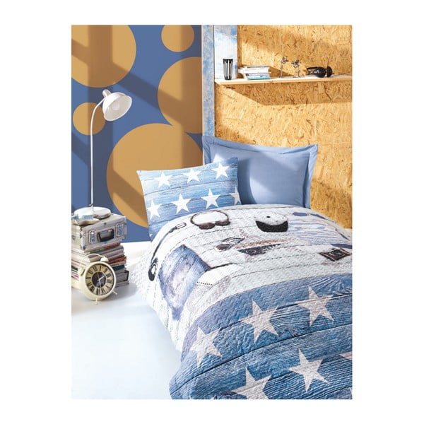 Памучно спално бельо с чаршаф за двойно легло Mesa Azul, 180 x 230 cm - Unknown