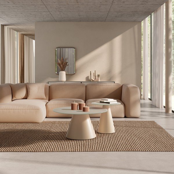 Кремави кръгли масички за кафе в комплект 2 бр. със стъклен плот ø 80 cm Vida – MOME-image-1