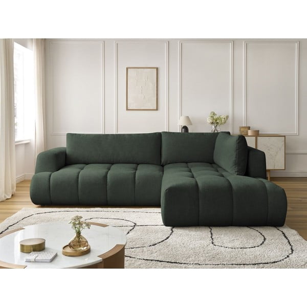 Зелен сгъваем/с място за съхранение ъглов диван (десен ъгъл/L форма) Fuji – Bobochic Paris-image-1