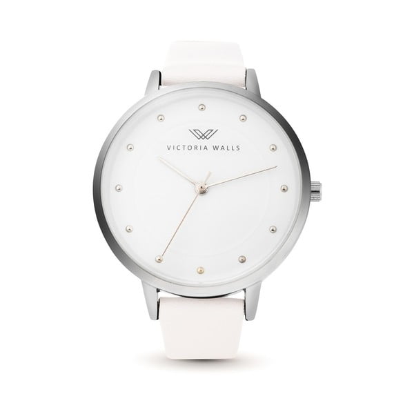Set dámských hodinek s bílým koženým řemínkem a náramku Victoria Walls Linda