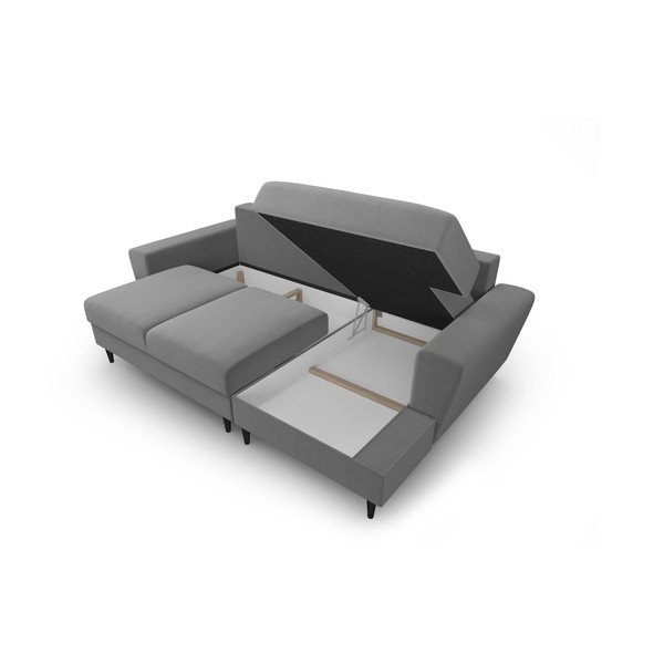 Светлосив кадифен разтегателен ъглов диван с място за съхранение (десен ъгъл) Kyoto – Cosmopolitan Design-image-3