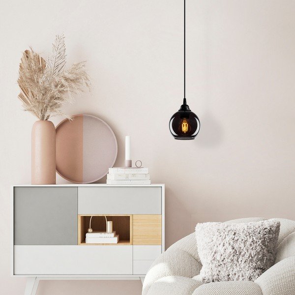 Черно висящо осветително тяло със стъклен абажур ø 15 cm Smoked – Opviq lights-image-1