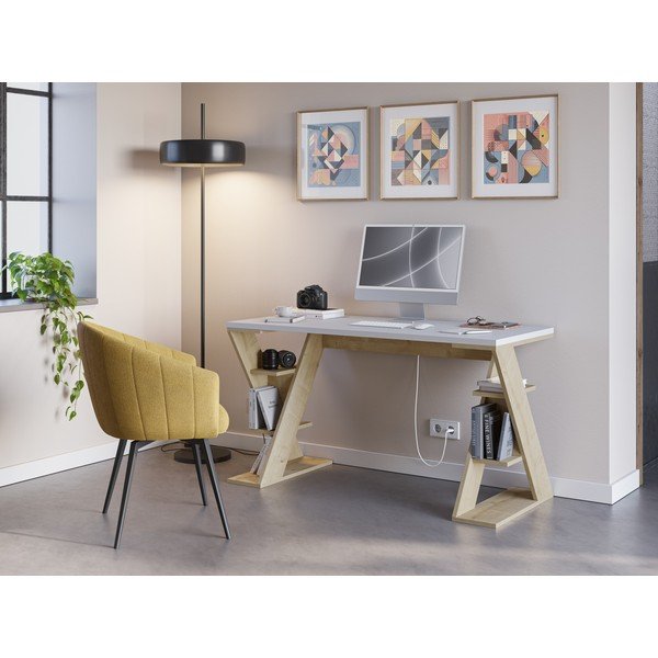 Работна маса с бял плот 60x137 cm Butterfly – Marckeric-image-1