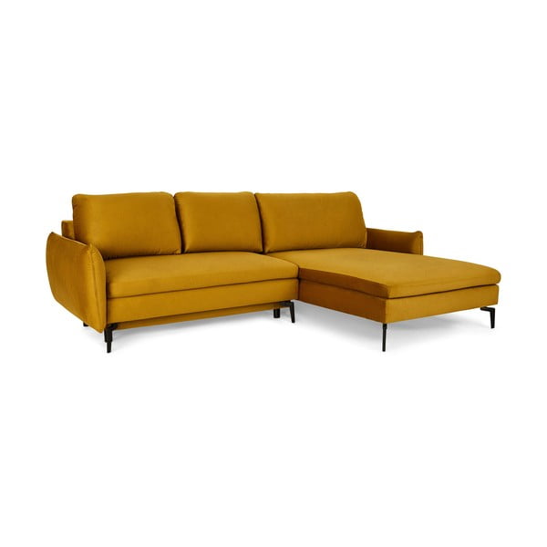 Жълт кадифен ъглов разтегателен диван , десен ъгъл Fira - Bonami Selection