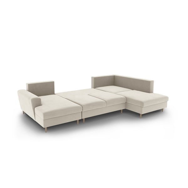 Бежов кадифен разтегателен ъглов диван с място за съхранение (десен ъгъл/U форма) Kyoto – Cosmopolitan Design-image-3