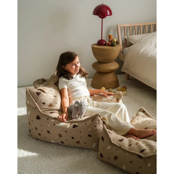 Светлокафяв детски пуф от букле и шенил Terrazzo Square – Wigiwama-image-2