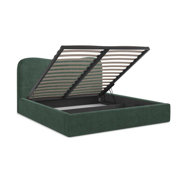 Зелено двойно легло 140x200 cm тапицирано с място за съхранение с включена подматрачна рамка Kahai – Makamii-image-3