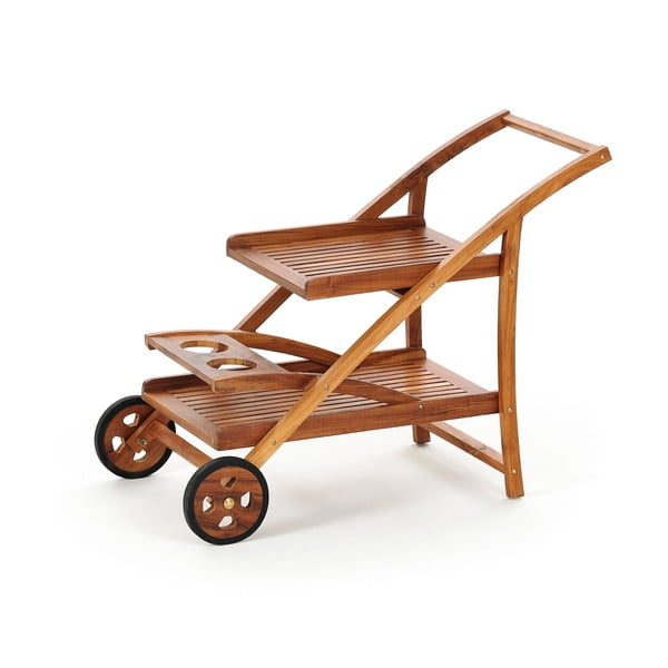 Teakový zahradní  pojízdní vozík s podnosy Carrello