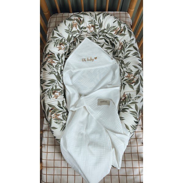 Бяла муселинова детска хавлия с качулка 85x85 cm Muslin – Malomi Kids-image-1
