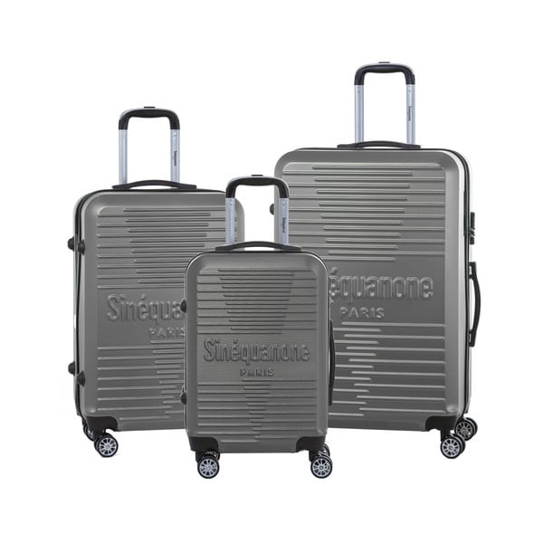 Комплект от 3 тъмно сиви куфара за пътуване на колелца със заключване - SINEQUANONE