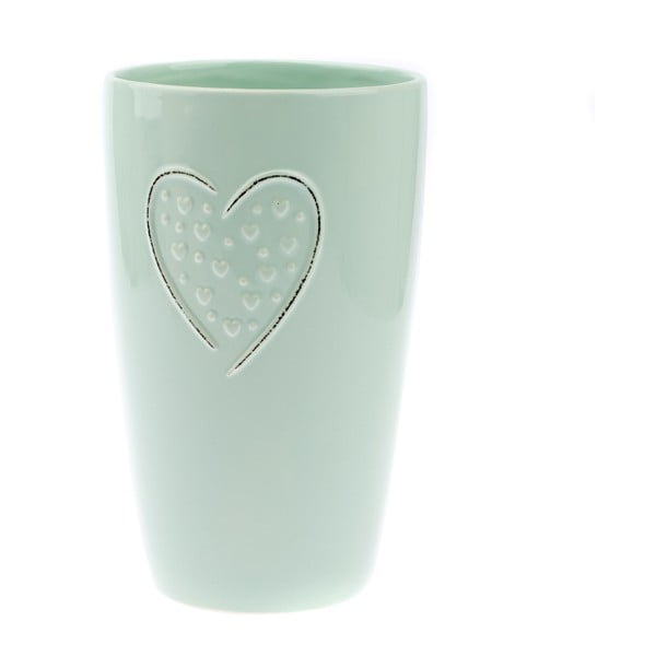 Светлозелена керамична ваза Hearts Dots, височина 22 cm - Dakls