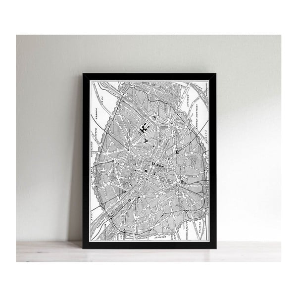 Obraz v černém rámu Homemania Maps Paris, 32 x 42 cm