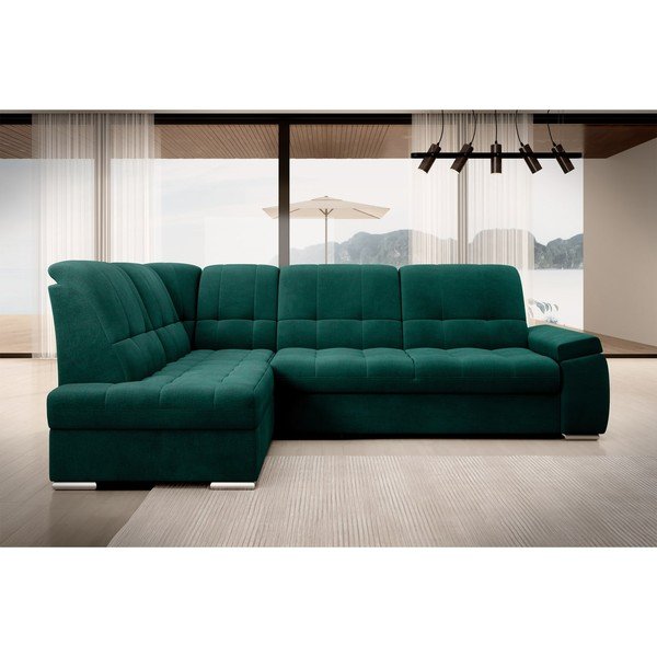 Зелен кадифен разтегателен ъглов диван с място за съхранение (ляв ъгъл L форма) Sado – ELTAP-image-3