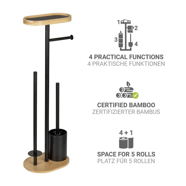 Стоманена поставка за тоалетна хартия стойка с четка в черен и естествен цвят Pomarolo – Wenko-image-2
