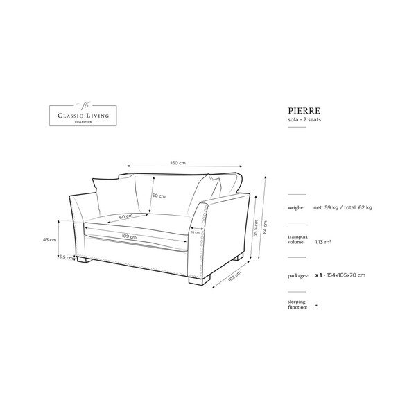 Tmavě šedá dvoumístná pohovka THE CLASSIC LIVING Pierre-image-1