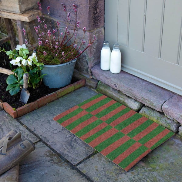 Изтривалка от кокосови влакна 40x60 cm Pink & Green Half Stripes – Artsy Doormats-image-3