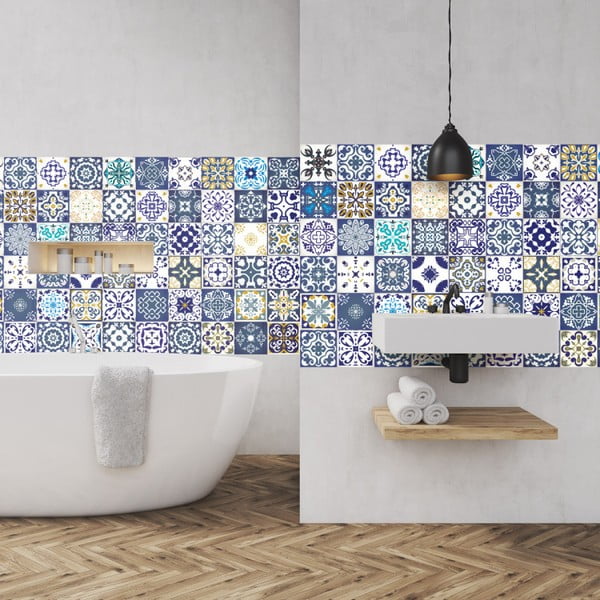 Комплект от 60 стикера за стена Azulejos , 10 x 10 cm Cyprus - Ambiance