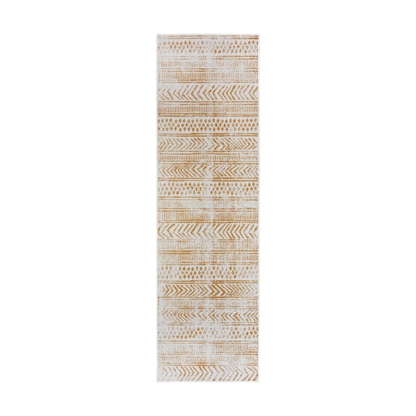 Външен килим в бял цвят и жълта охра 80x350 cm Biri – NORTHRUGS