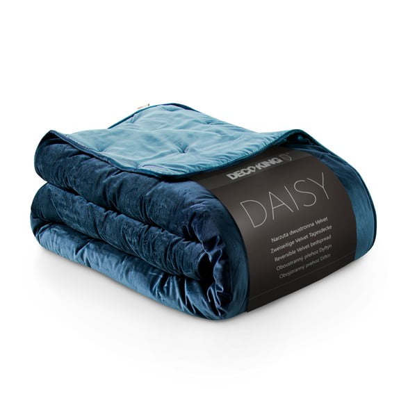 Синя кадифена покривка за единично легло Daisy, 210 x 170 cm - DecoKing-image-3