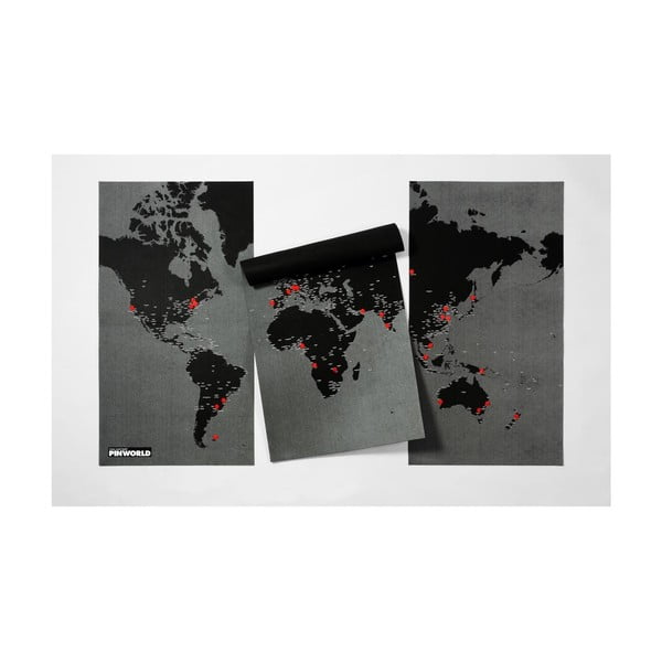 Černá nástěnná mapa světa Palomar Pin World XL, 198 x 124 cm