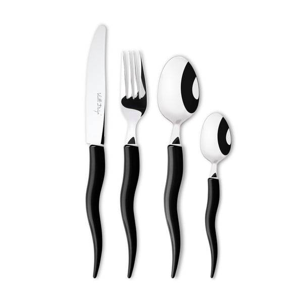 Sada 24 černých příborů se stojanem Vialli Design Ama