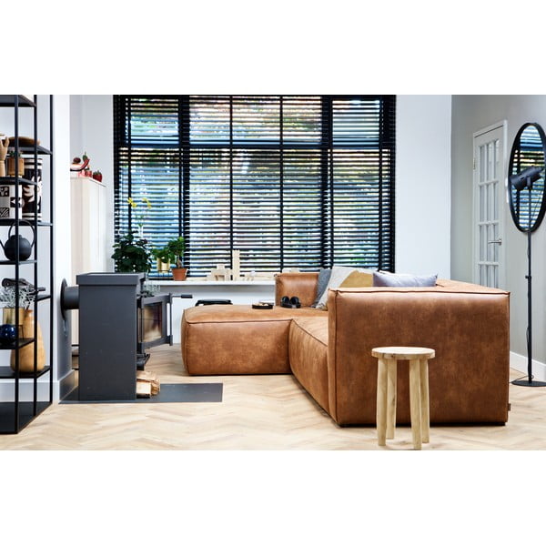 Кафяв ъглов диван от рециклирана кожа, ляв ъгъл WOOOD Bean-image-4