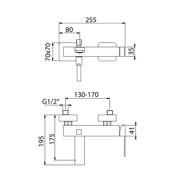 Матово-черна стенна батерия за вана (2 изхода) Latus – Sapho-image-1
