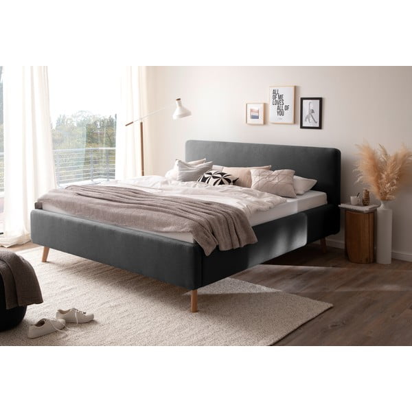 Антрацитно двойно легло 160x200 cm тапицирано с място за съхранение с включена подматрачна рамка Mattis – Meise Möbel-image-3