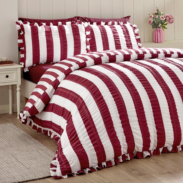 Тъмнолилаво двойно  спално бельо 220x230 cm Seersucker Frill Stripe – Catherine Lansfield-image-3