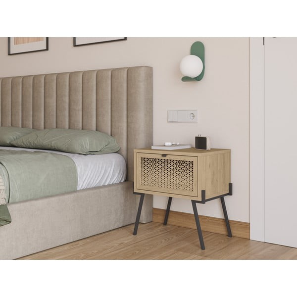 Нощно шкафче в дъбов декор в естествен цвят Ecrin - Marckeric-image-1