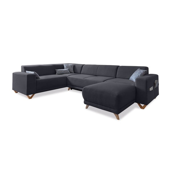 Антрацитен разтегателен/с място за съхранение ъглов диван (ляв ъгъл/U форма) Classy Sophie – Miuform
