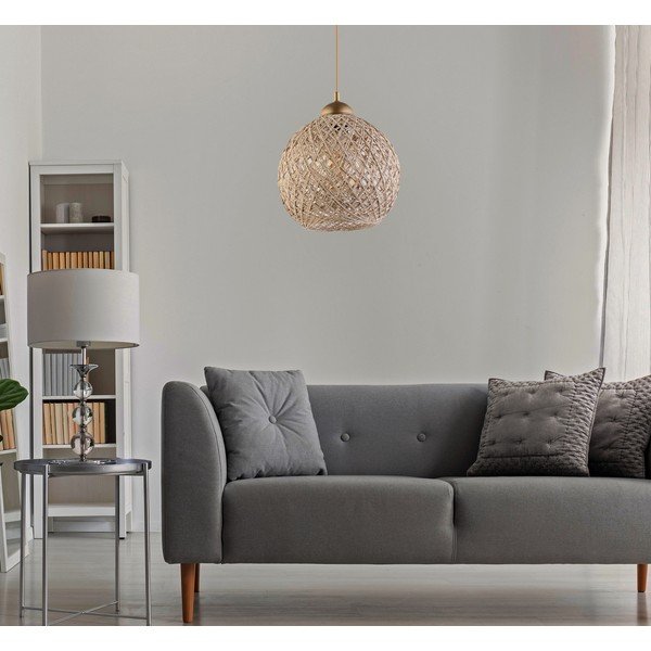 Бежово и златисто висящо осветително тяло с абажур от юта ø 24 cm – Opviq lights-image-1