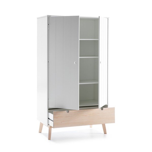 Бял детски гардероб с крака от борова дървесина Kiara - Marckeric-image-3