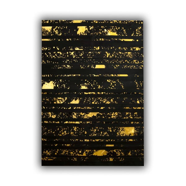 Черен кожен килим със златни детайли Ивици, 180 x 120 cm - Pipsa