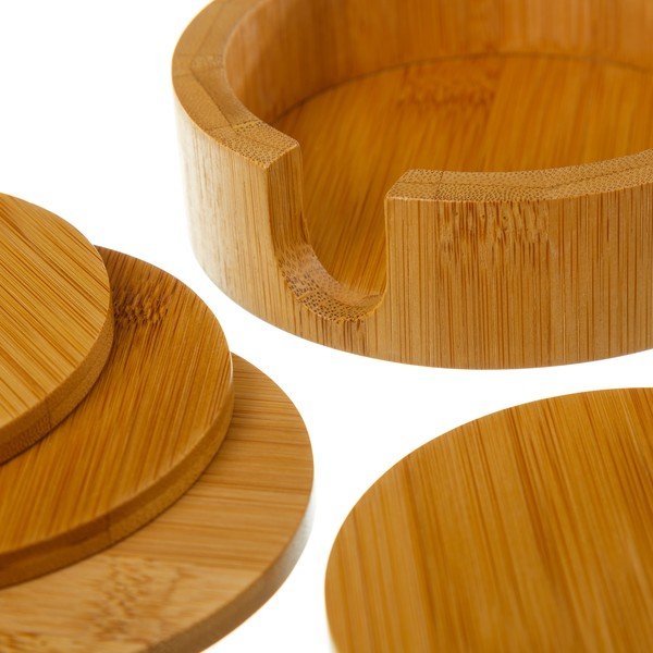 Кафяви бамбукови подложки в комплект 4 бр. със стойка – Casa Selección-image-2