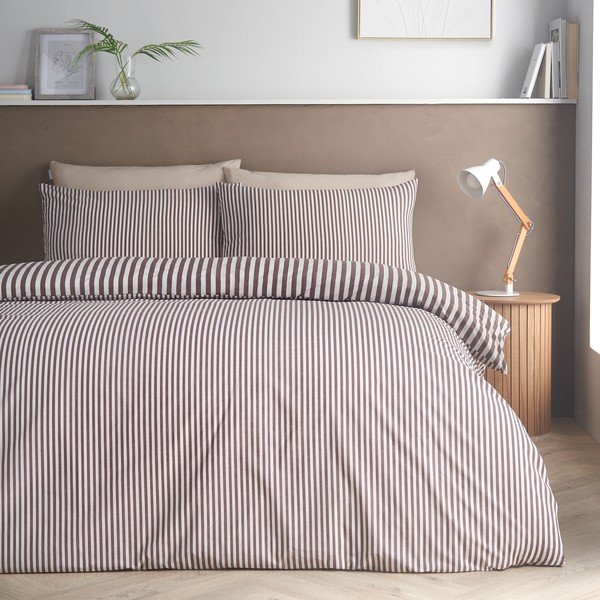 Тъмнокафяво единично  спално бельо 135x200 cm Epping Textured Stripe – Catherine Lansfield-image-1